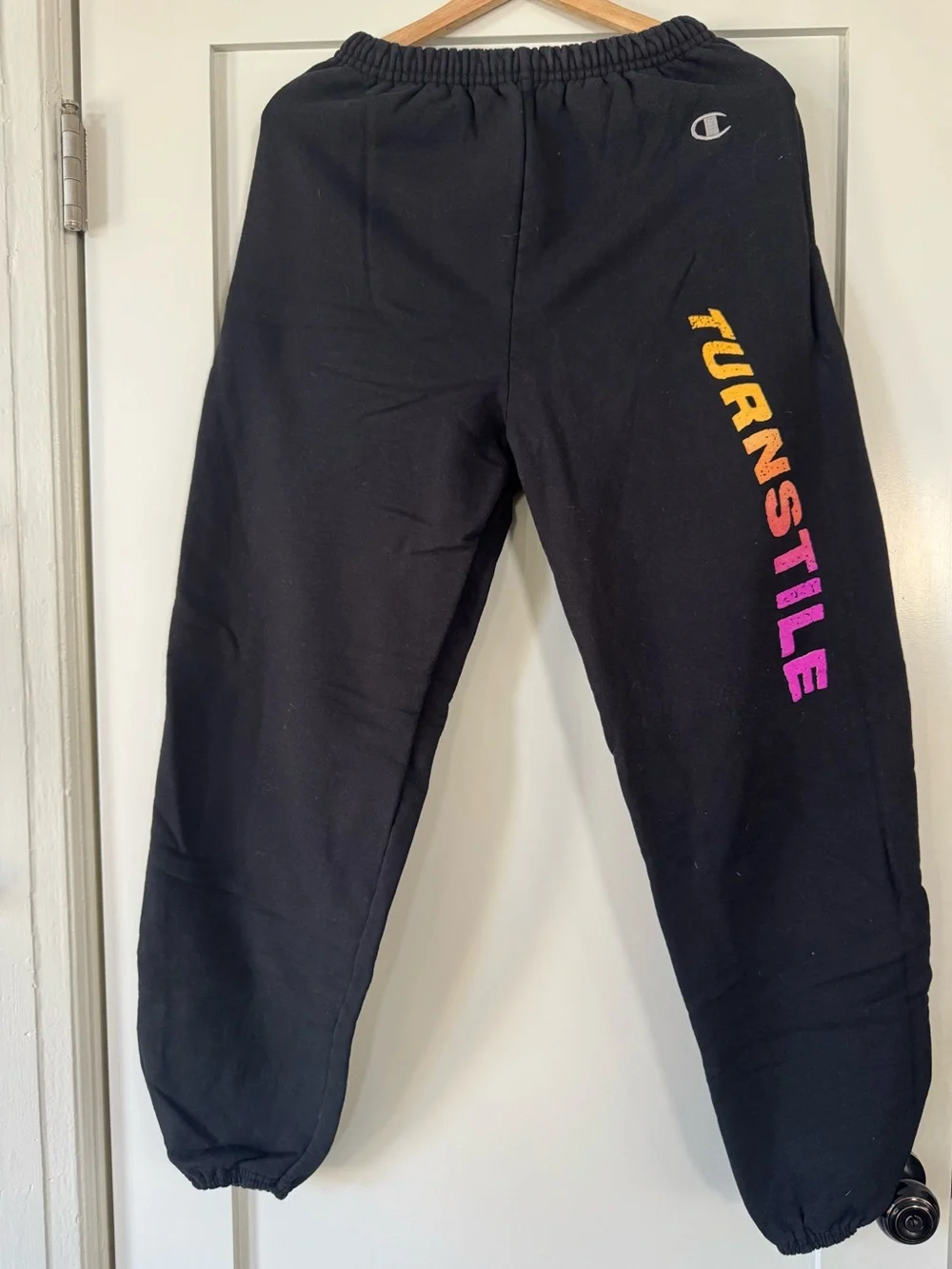 Turnstile 2017 tour Champion Black Sweatpants w Side Print. Mens small